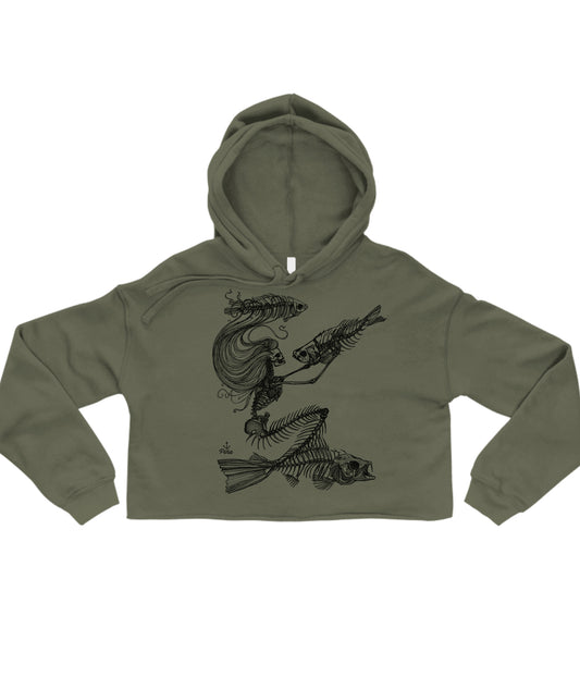 Skeleton Mermaid in Black Crop Hoodie