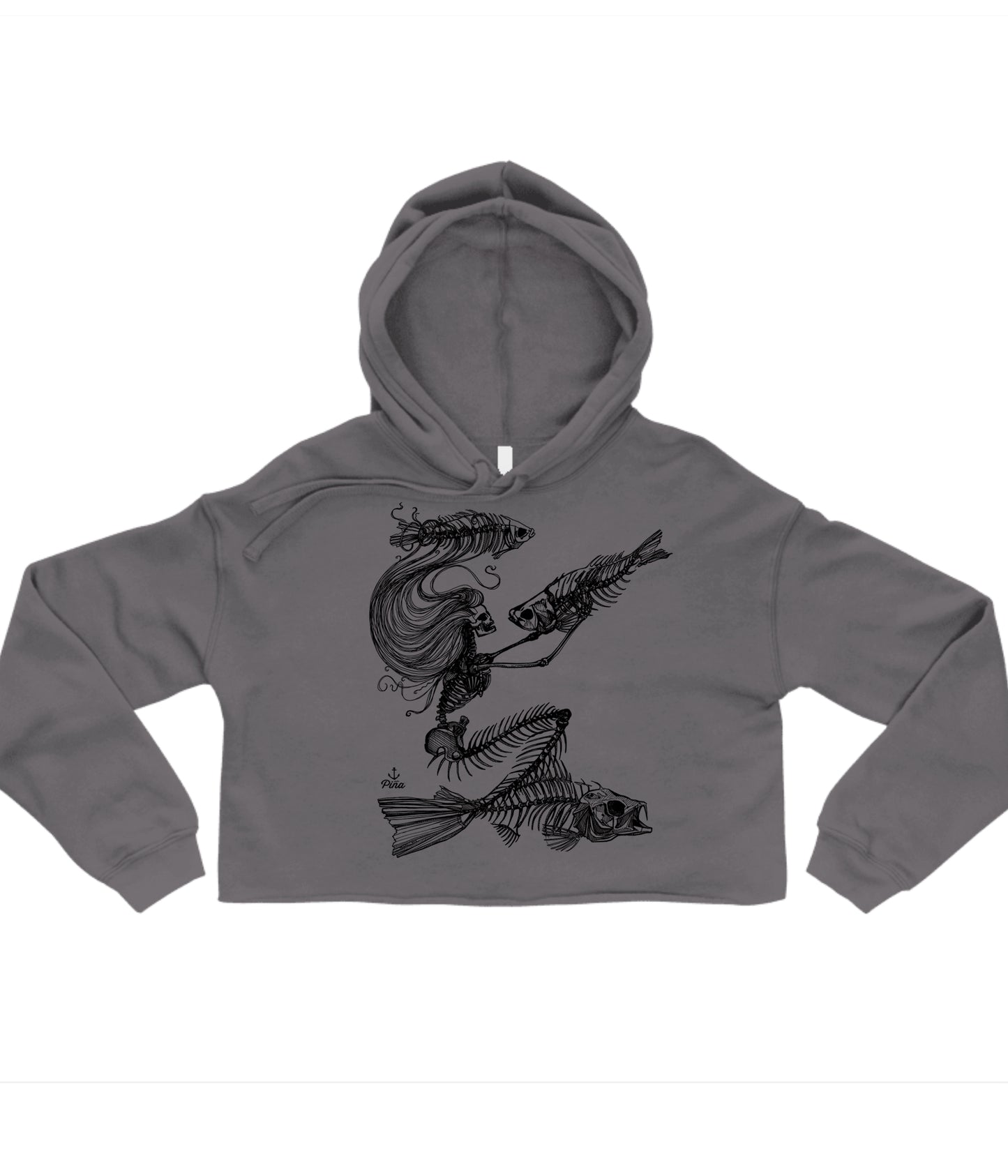 Skeleton Mermaid in Black Crop Hoodie