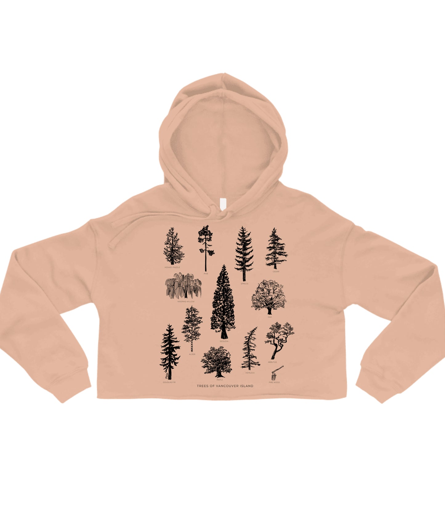 Tree Species in Black Crop Hoodie