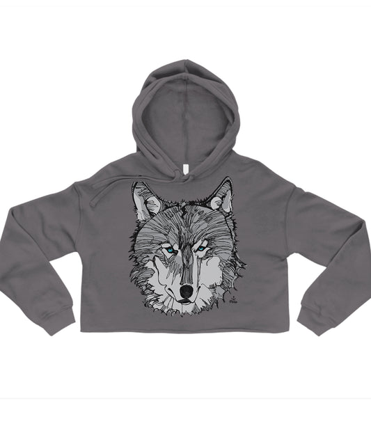 Wolf Face in Grey Crop Hoodie