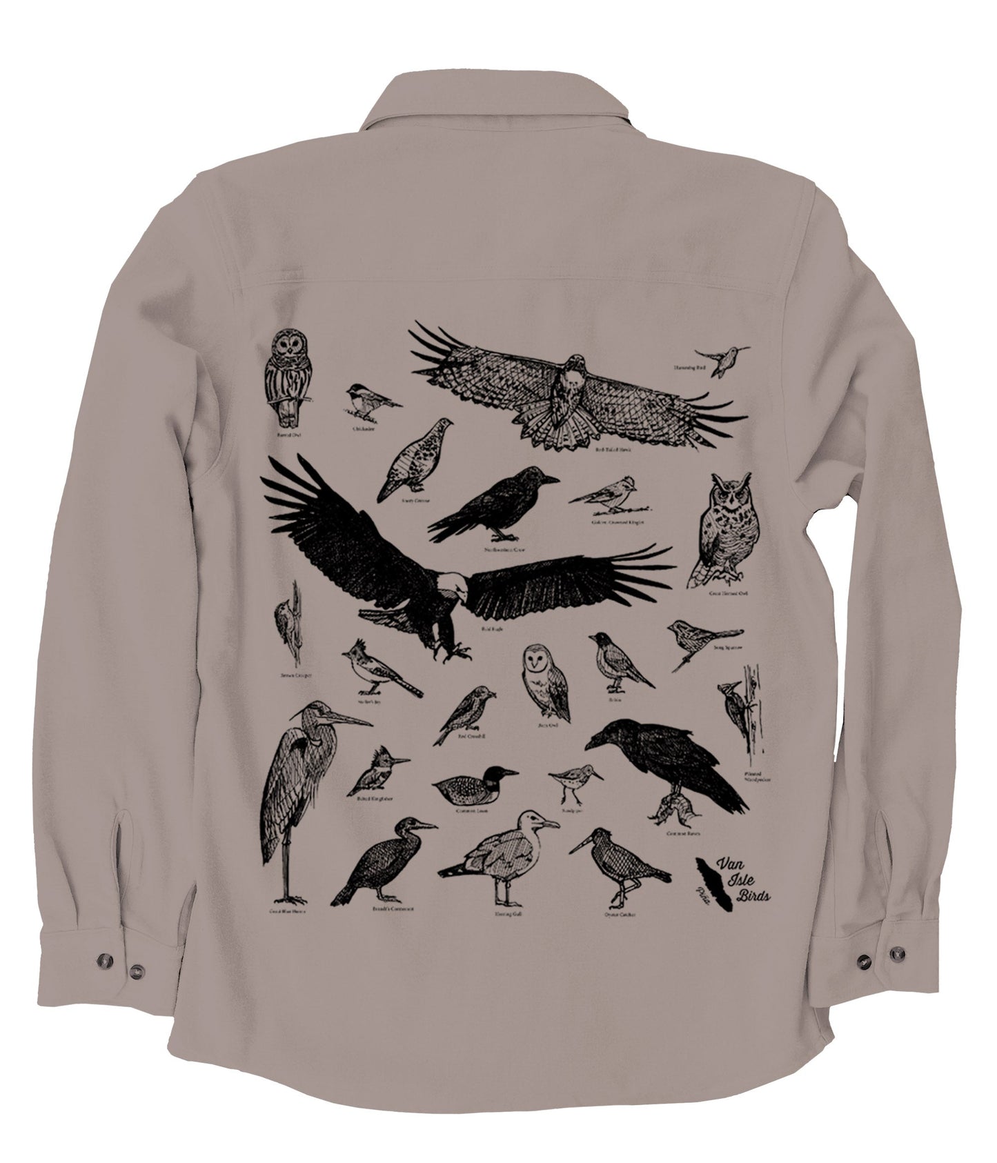 Bird Species in Black Organic Cotton Flannel