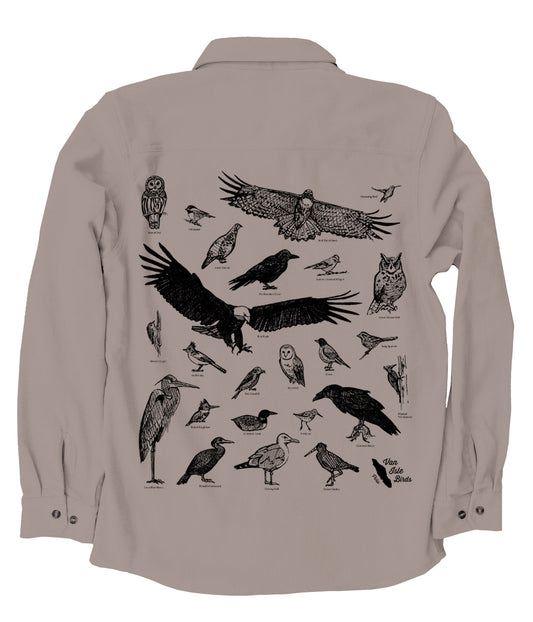 Bird Species in Black Organic Cotton Flannel