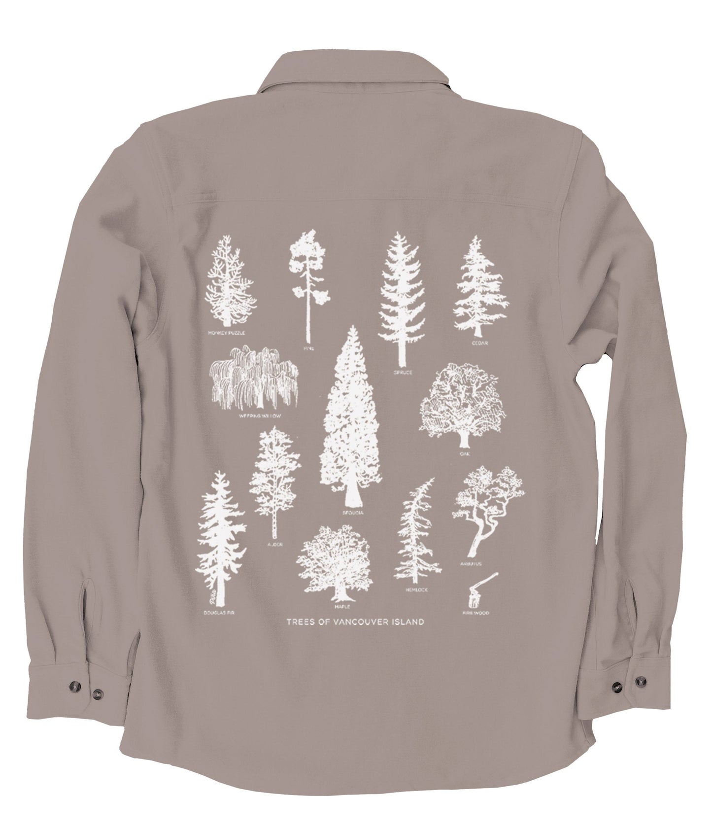 Tree Species in White Ink Organic Cotton Flannel