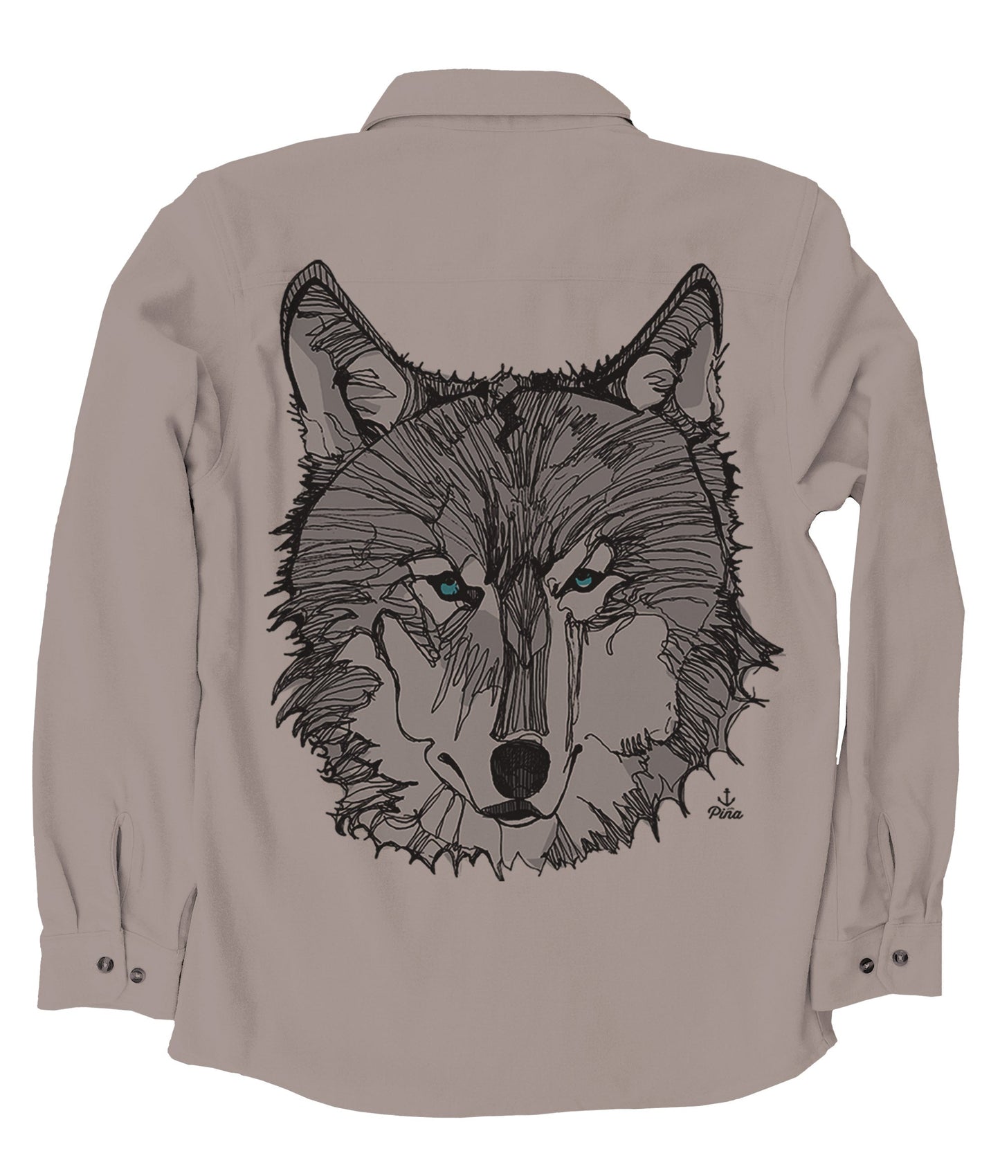 Wolf Face in Grey Organic Cotton Flannel