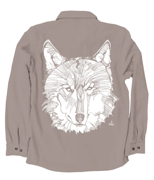 Wolf Face in White Organic Cotton Flannel