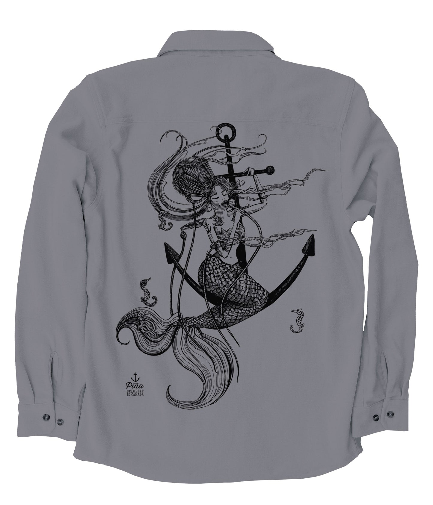 Mermaid Singing in Black Organic Cotton Flannel