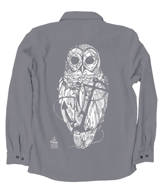 Owl  & Anchor in White Ink Organic Cotton Flannel