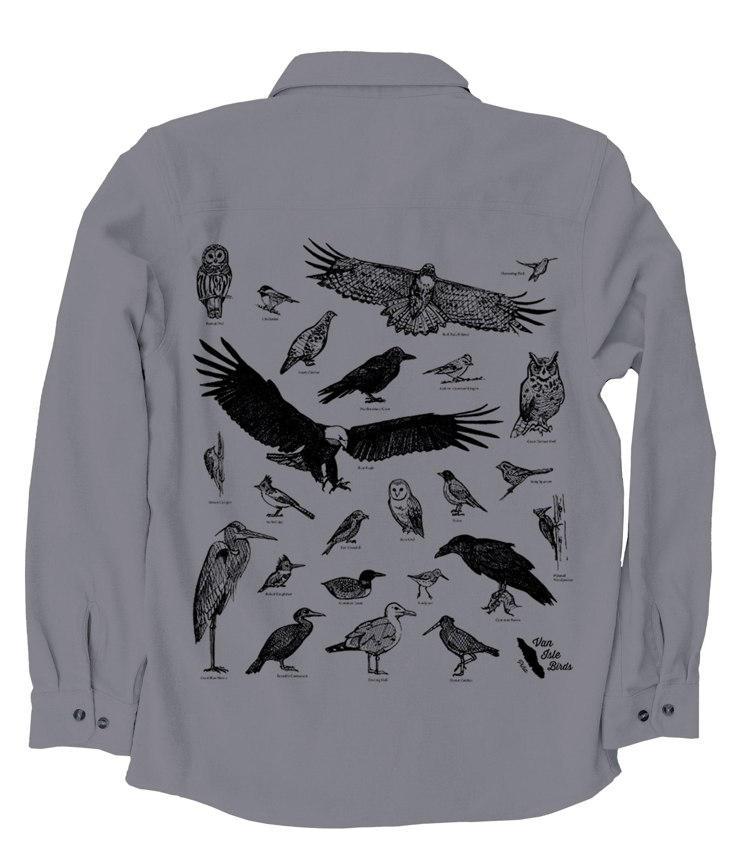 Bird Species in Black Organic Cotton Flannel