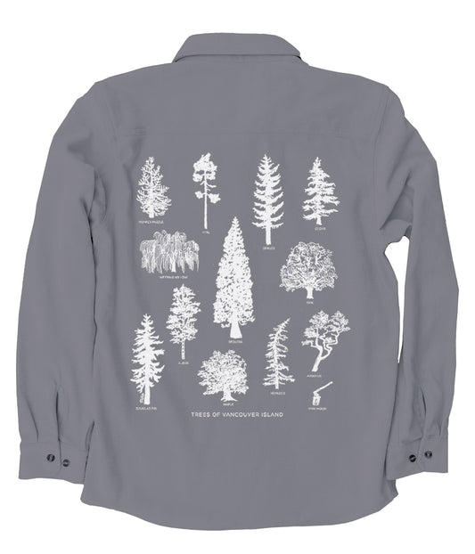 Tree Species in White Ink Organic Cotton Flannel