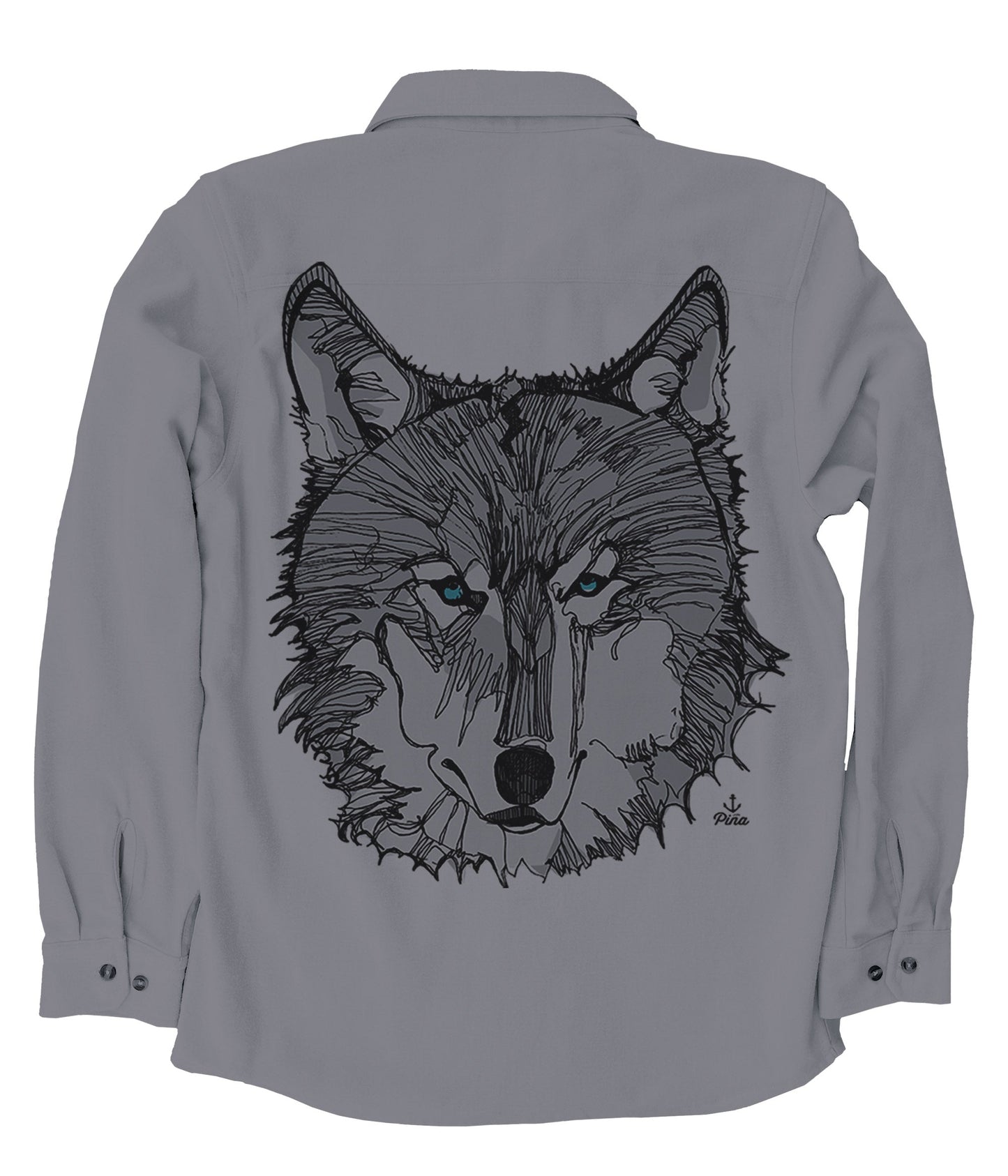 Wolf Face in Grey Organic Cotton Flannel