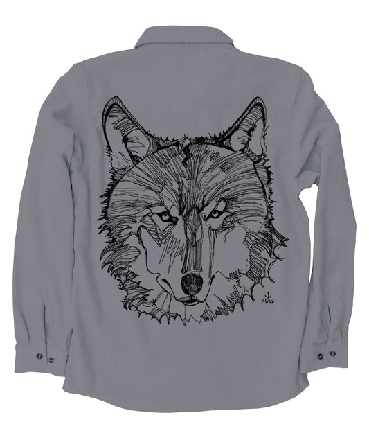 Wolf Face in Black Organic Cotton Flannel