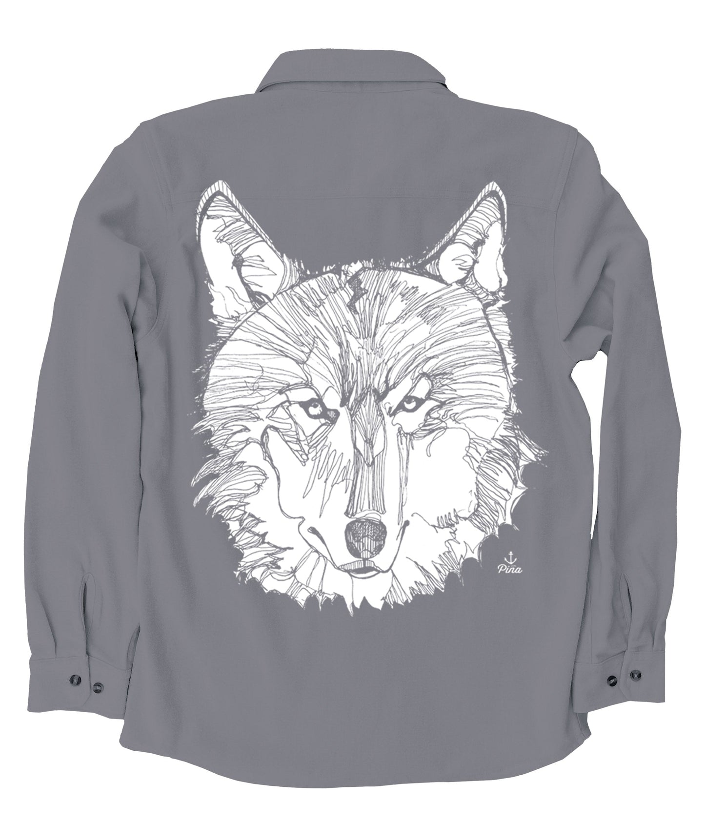 Wolf Face in White Organic Cotton Flannel