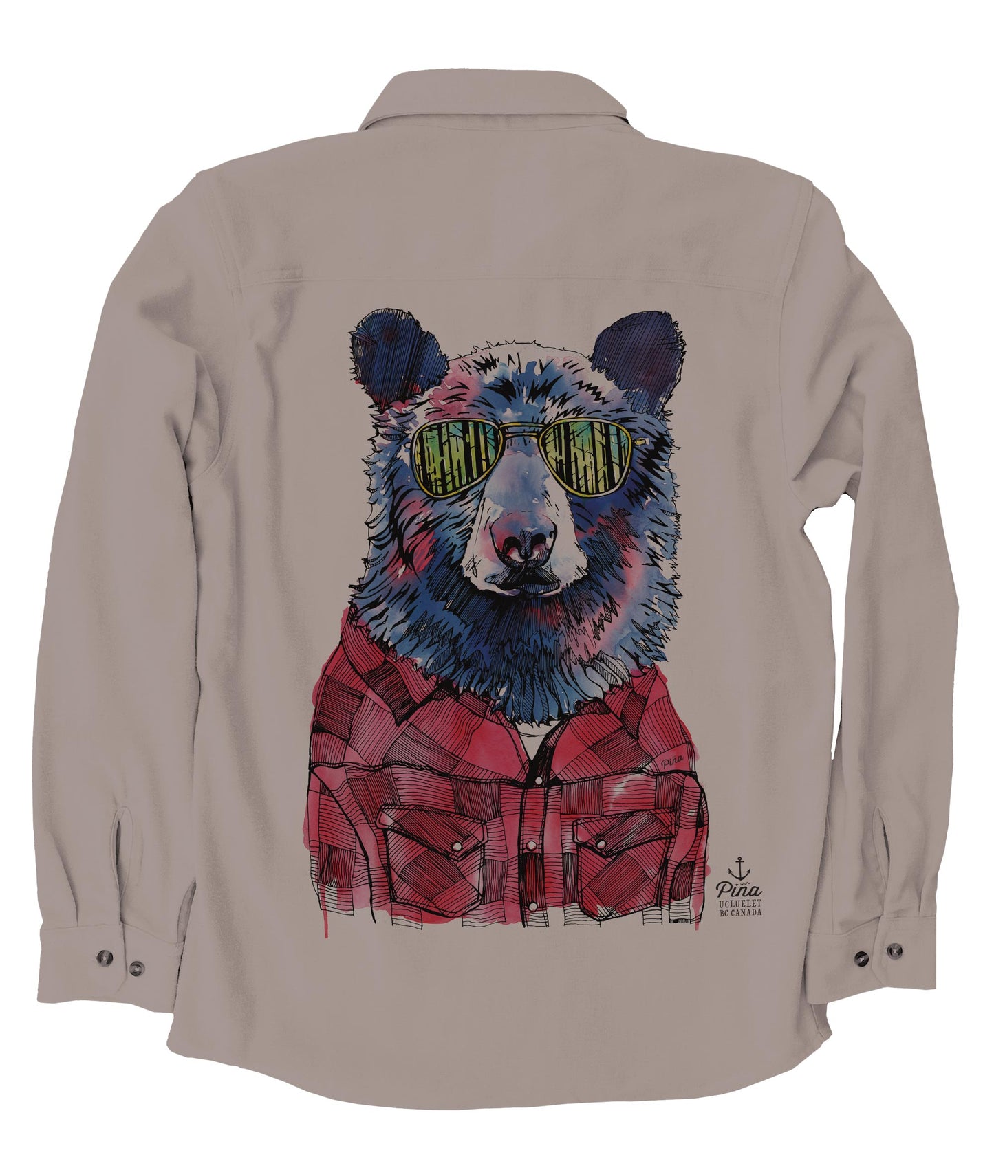 Hipster Bear in Full Colour Organic Cotton Flannel