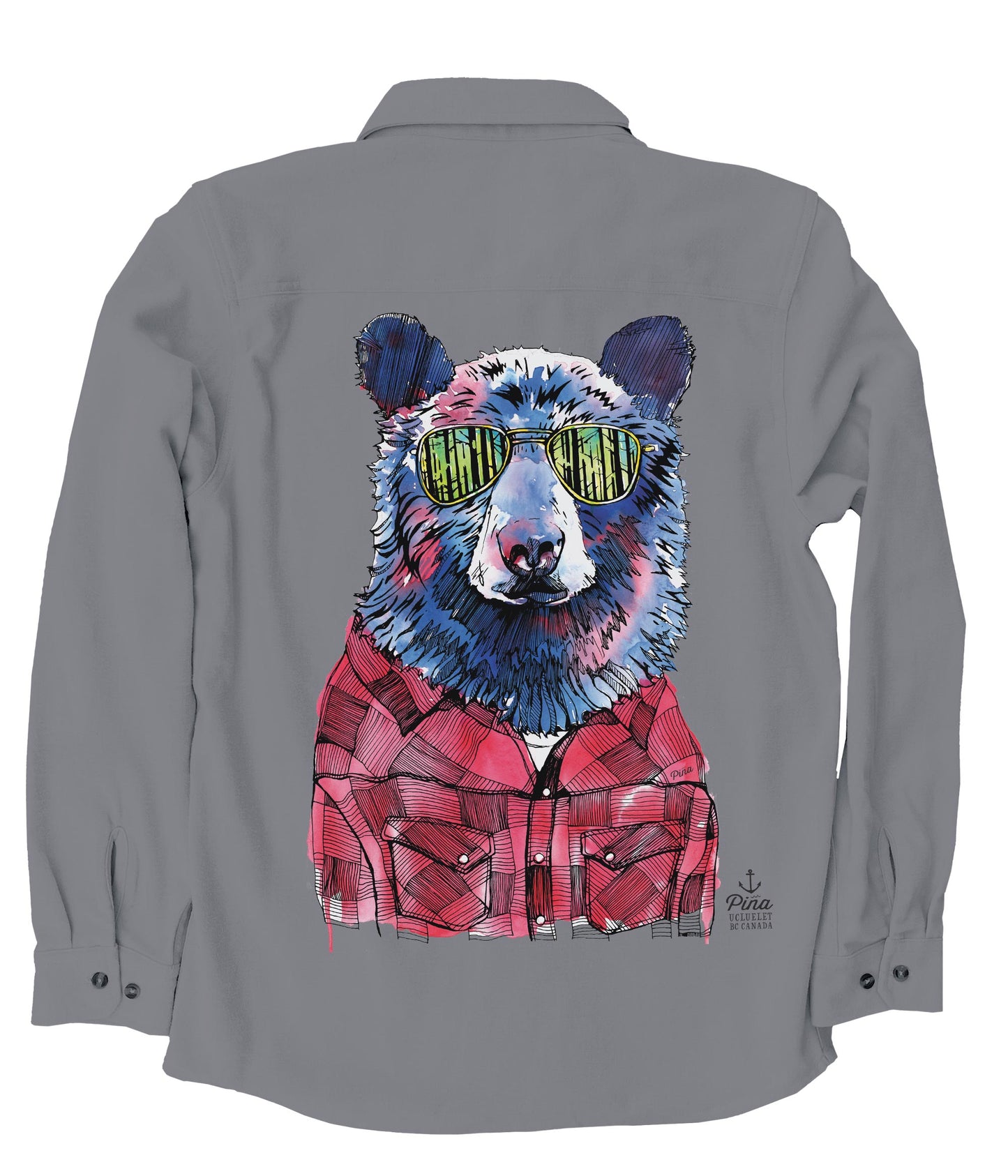 Hipster Bear in Full Colour Organic Cotton Flannel