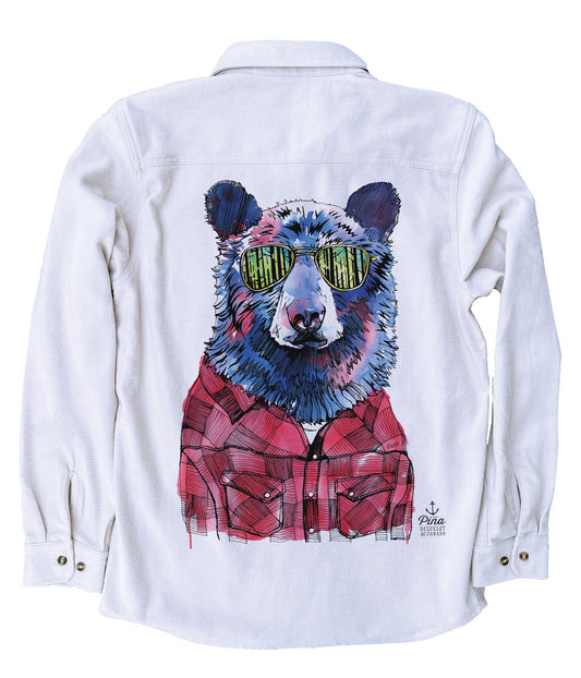 Hipster Bear in Full Colour Organic Cotton Flannel