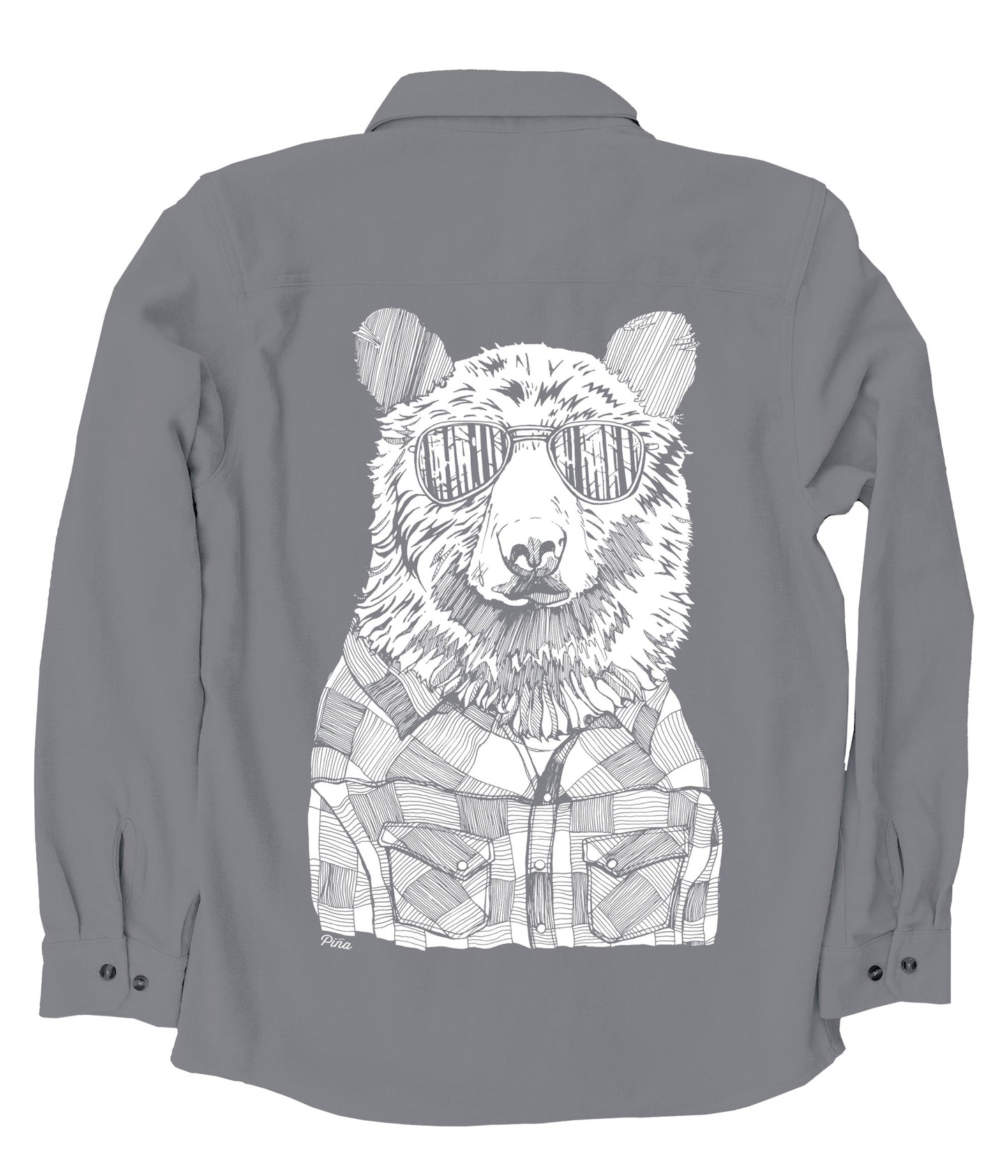 Hipster Bear in White Ink Organic Cotton Flannel