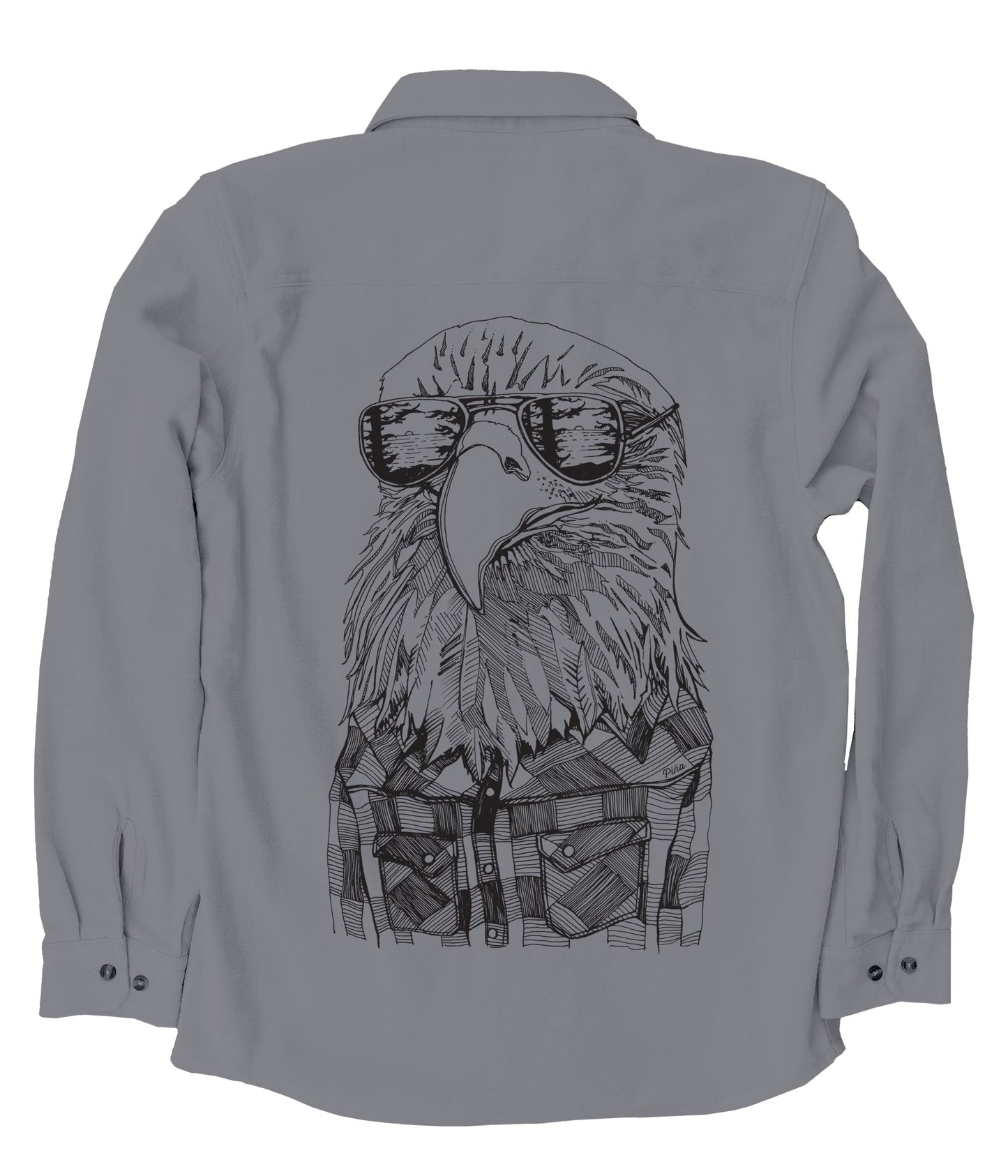 Hipster Eagle in Black Ink Organic Cotton Flannel