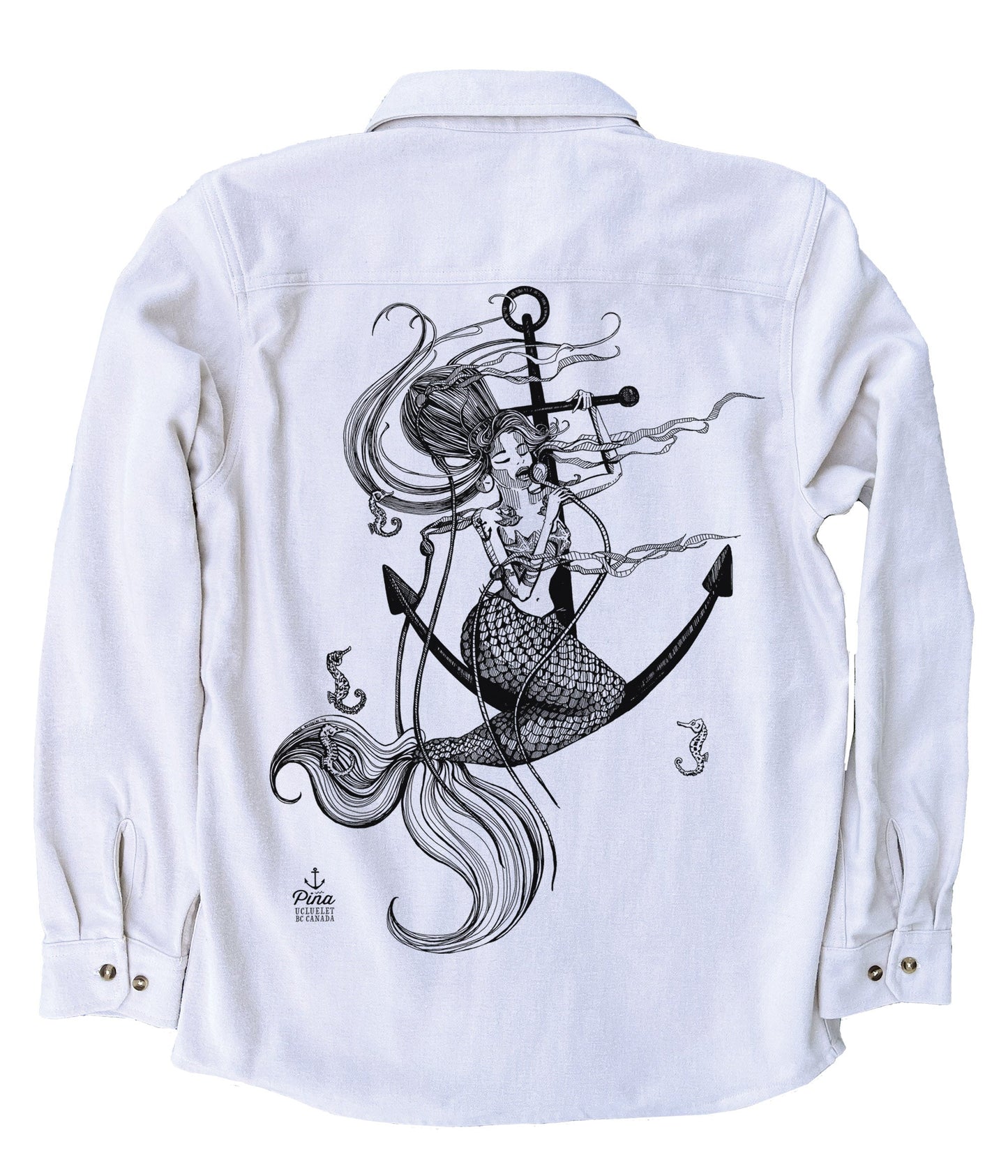 Mermaid Singing in Black Organic Cotton Flannel