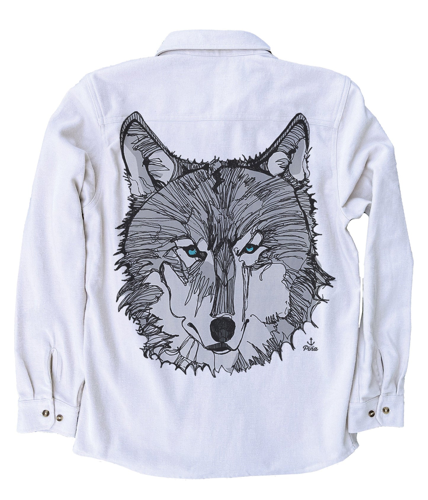 Wolf Face in Grey Organic Cotton Flannel