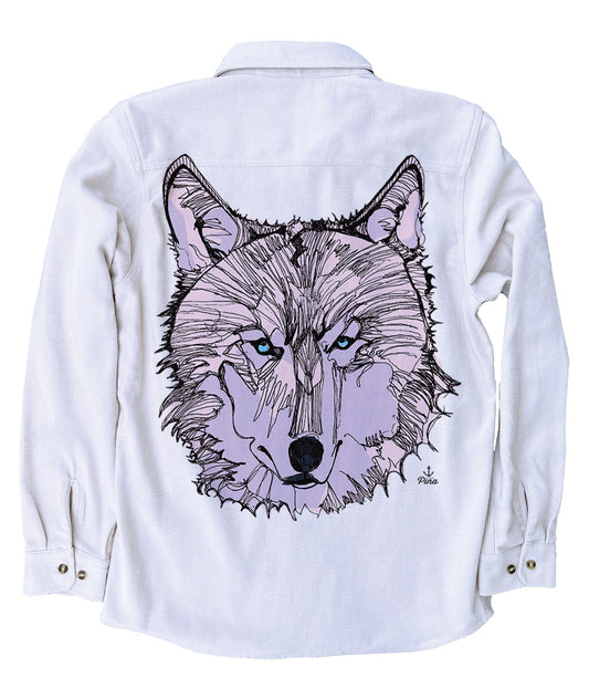 Wolf Face in Pink Organic Cotton Flannel