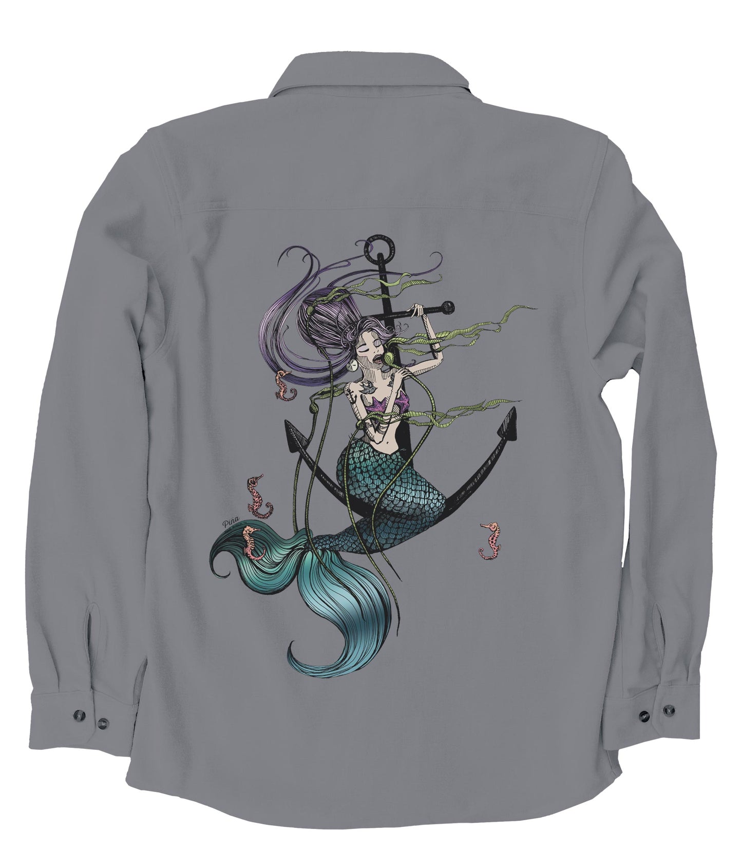 Mermaid Singing in Colour Organic Cotton Flannel