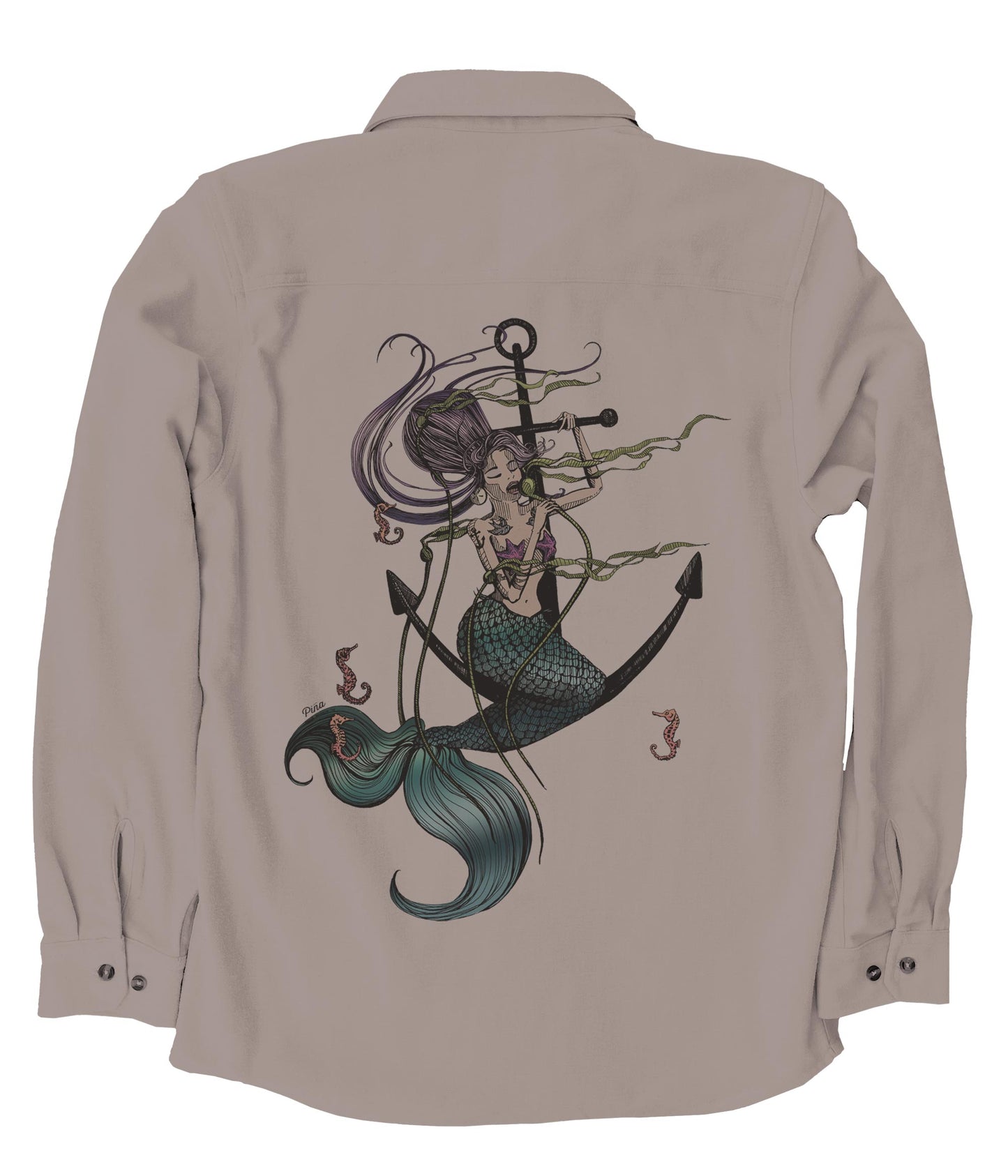 Mermaid Singing in Colour Organic Cotton Flannel