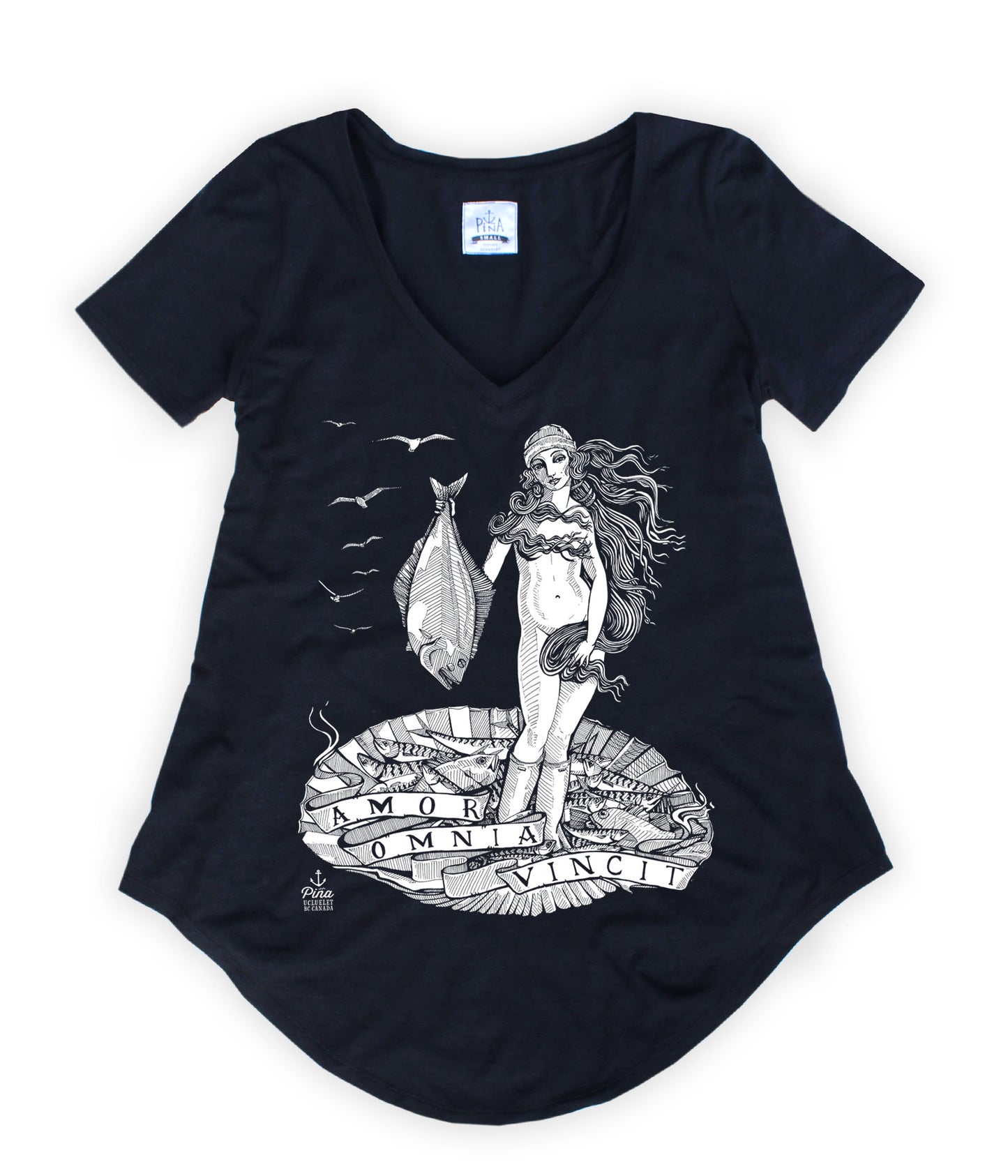 Birth of Venus in White on a Bamboo V-Neck Tee