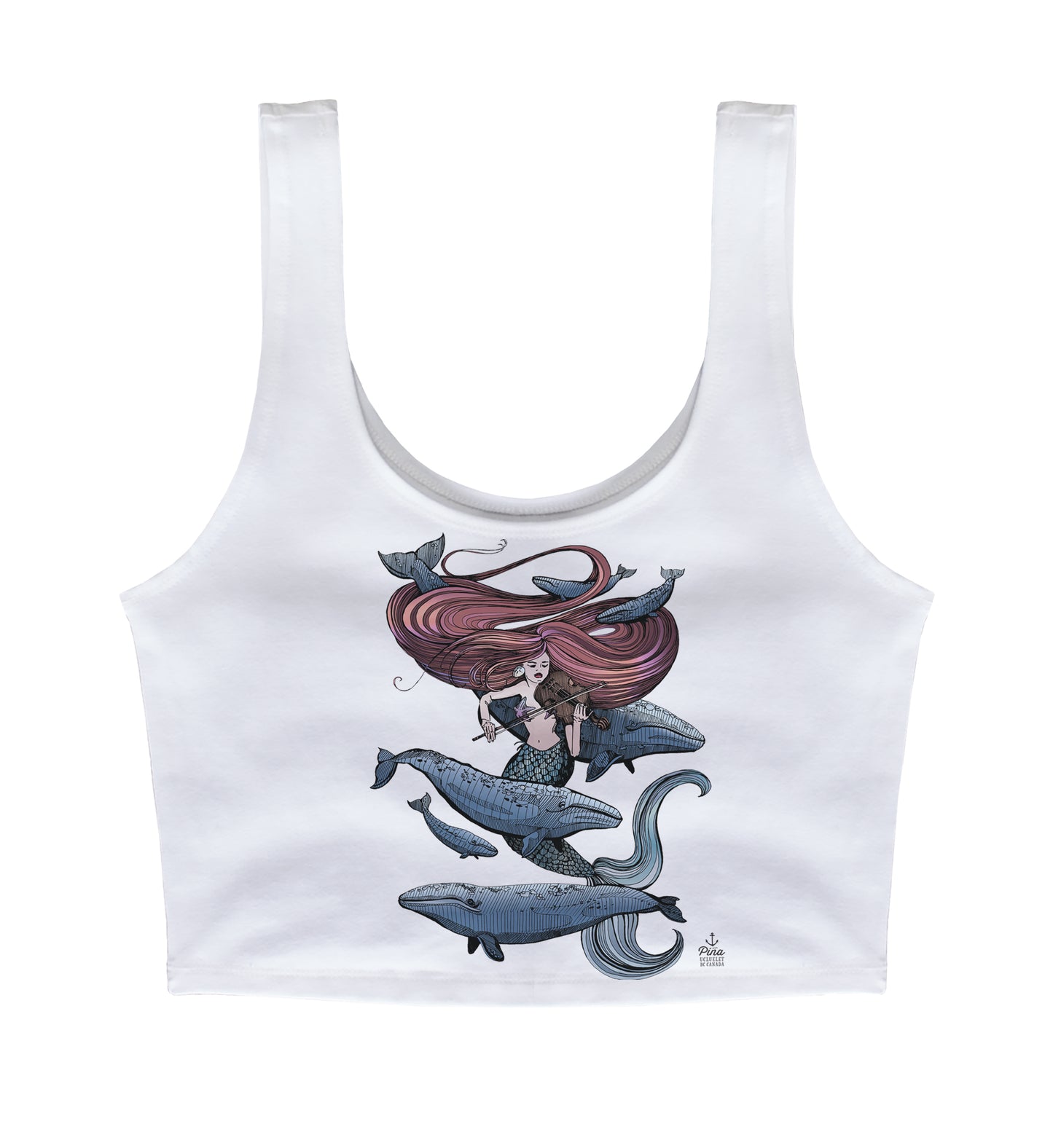 Mermaid Fiddling in Full Colour Organic Cotton Crop Tank