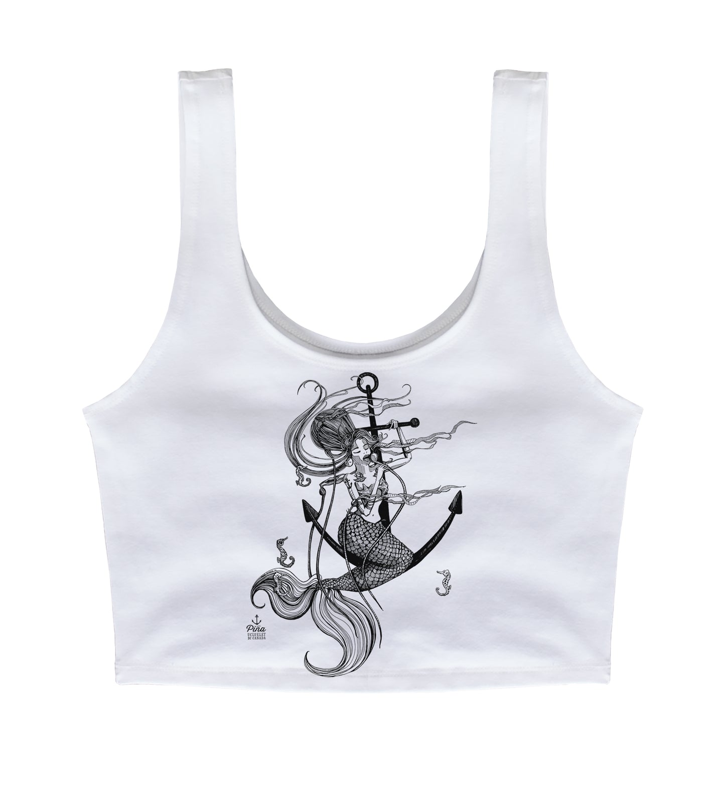 Mermaid Singing in Black Ink Crop Tank