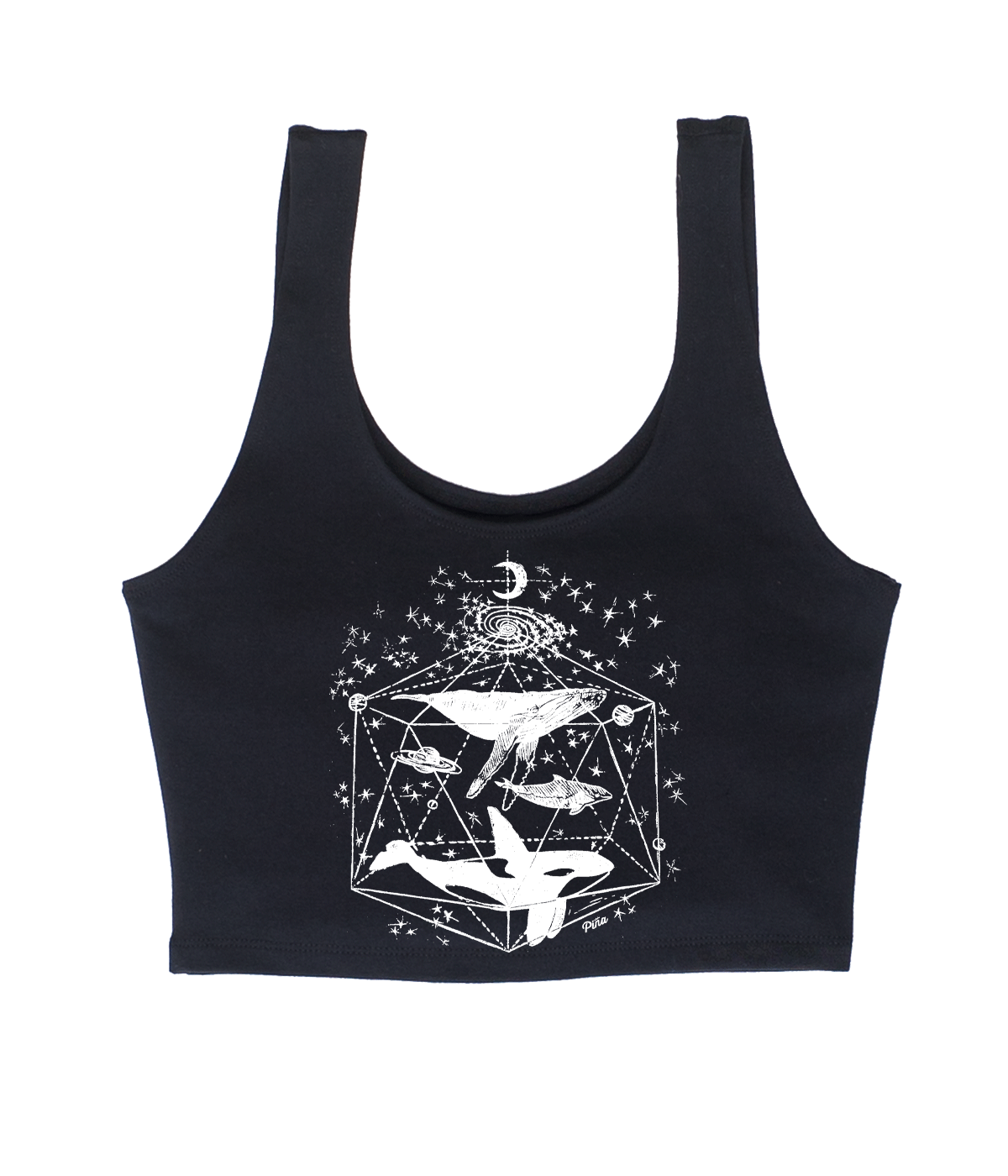 Galactic Whales in White Crop Tank