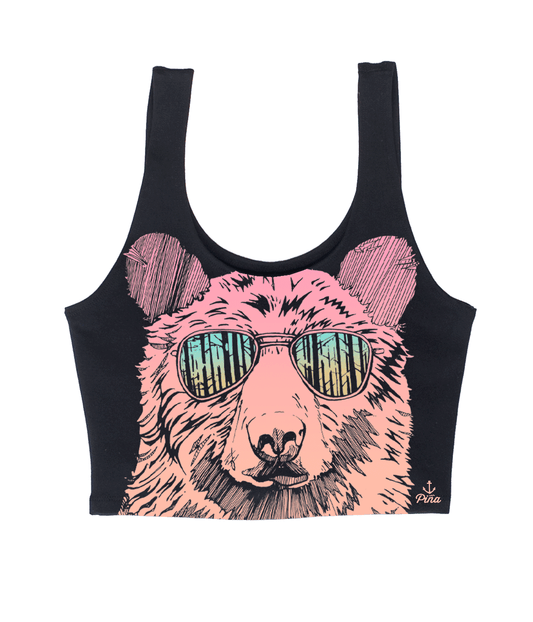 Hipster Bear in Sunset Gradient Negative Crop Tank