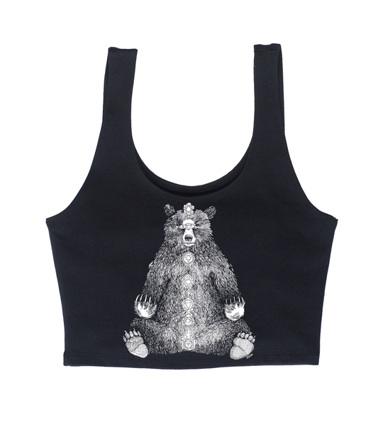 Kundalini Bear in White Crop Tank