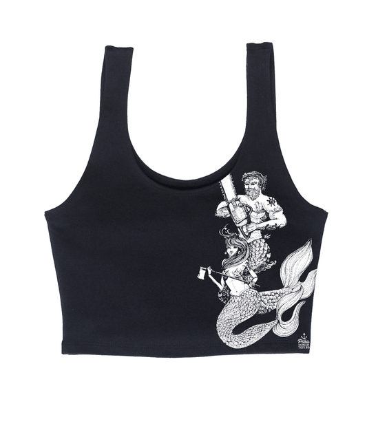 Chainsaw Mercouple in White Crop Tank