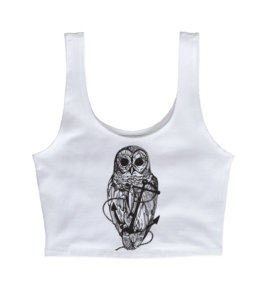 Owl & Anchor in Black Crop Tank