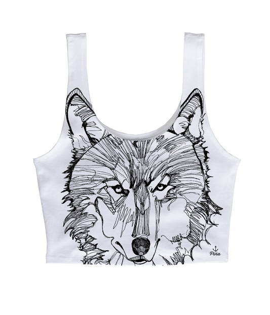 Wolf Face in Black Crop Tank