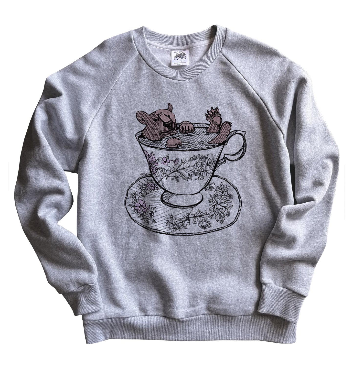 Bear in Teacup in Colour Organic Cotton Sweatshirt