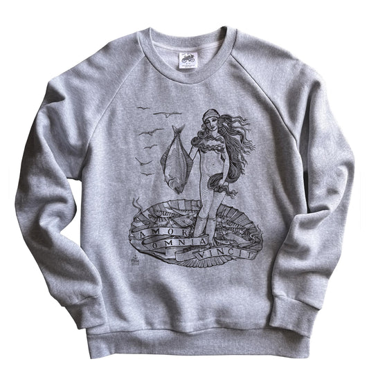 Birth of Venus in Black Ink Organic Cotton Unisex Sweatshirt