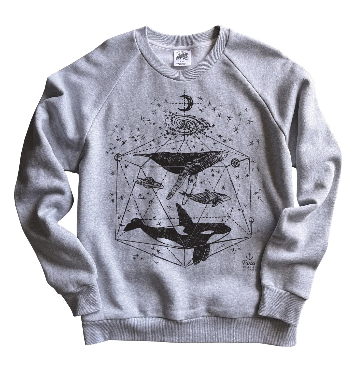 Galactic Whales in Black Ink Organic Cotton Unisex Sweatshirt