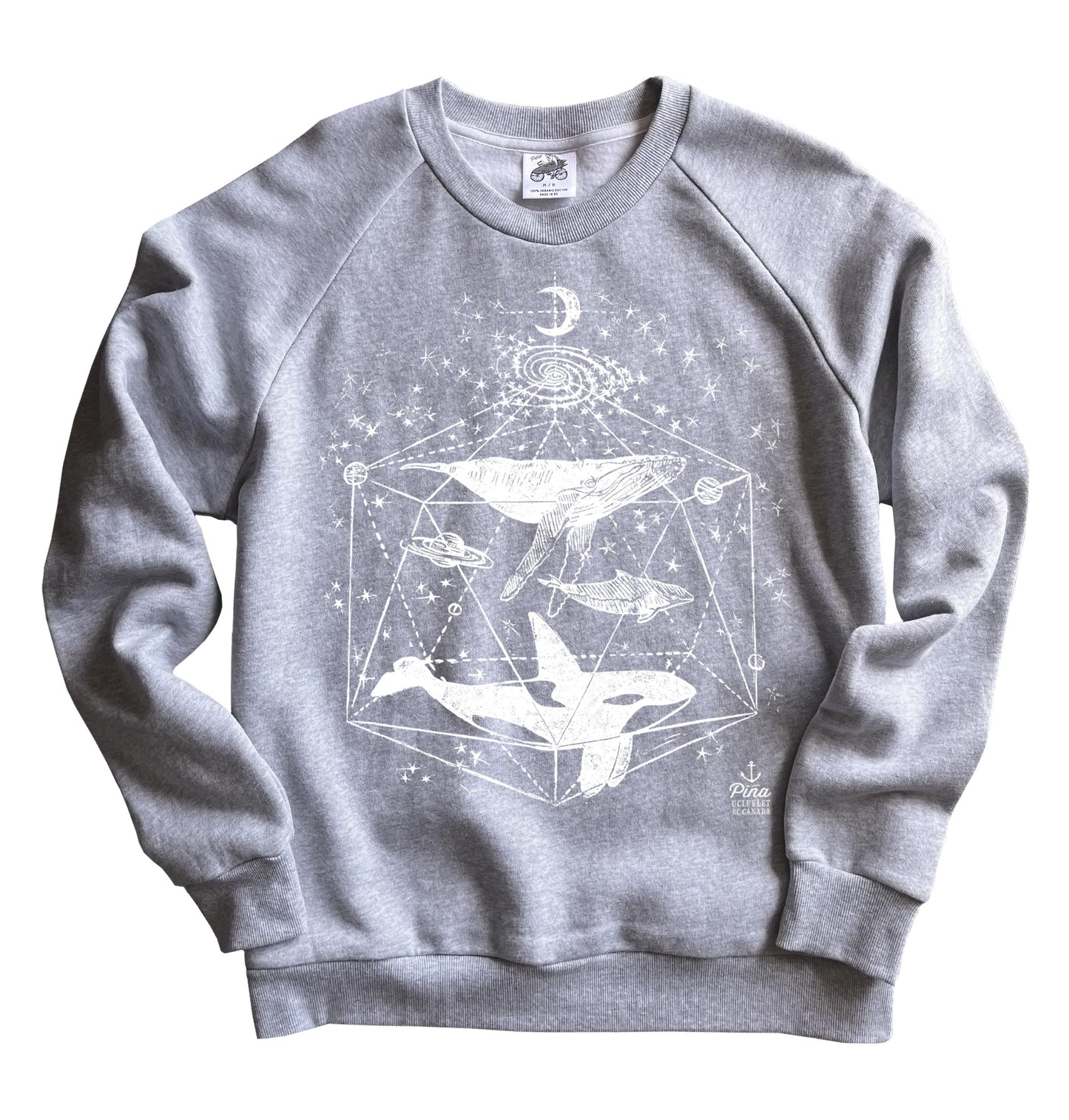 Galactic Whales in White Ink Organic Cotton Unisex Sweatshirt