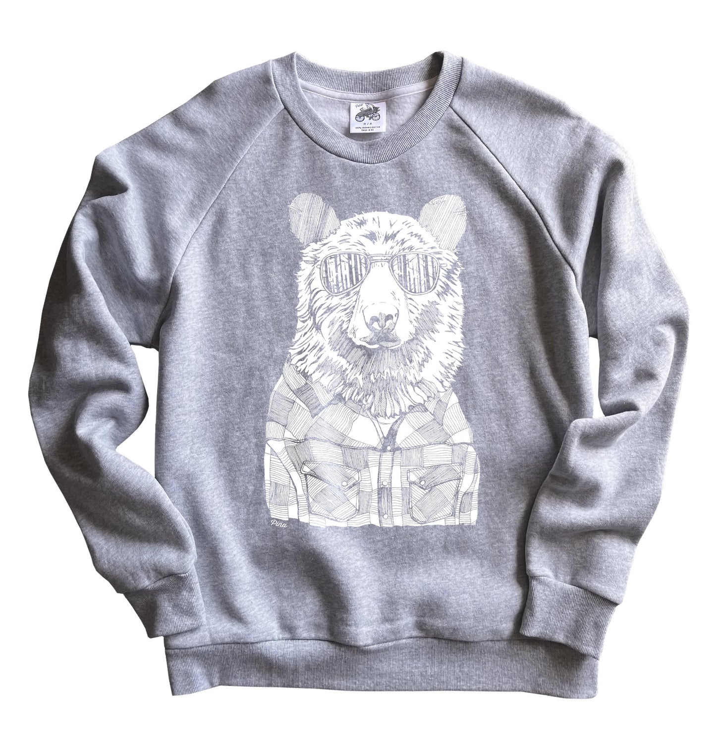 Hipster Bear in White Ink Organic Cotton Unisex Sweatshirt