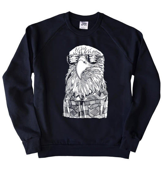 Hipster Eagle in White Ink Organic Cotton Unisex Sweatshirt