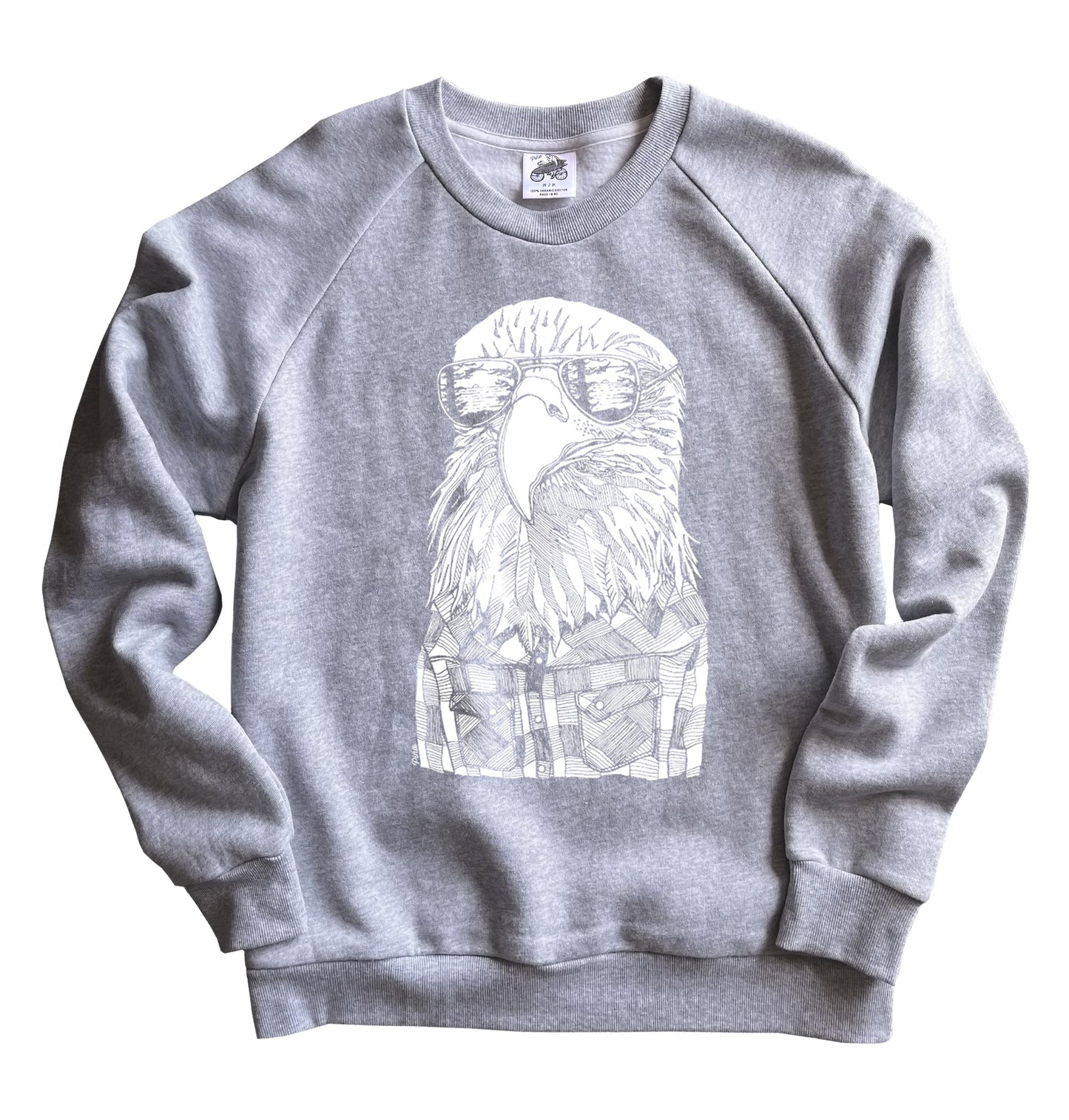 Hipster Eagle in White Ink Organic Cotton Unisex Sweatshirt