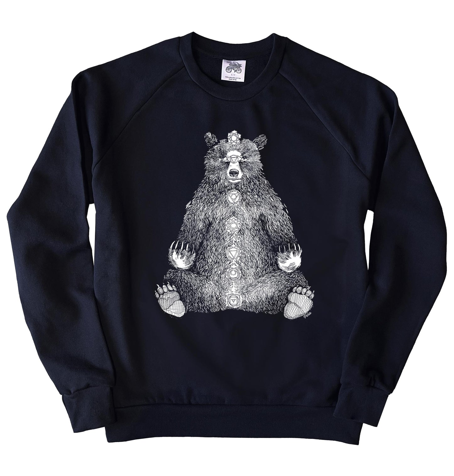 Kundalini Bear in White Ink Organic Cotton Unisex Sweatshirt