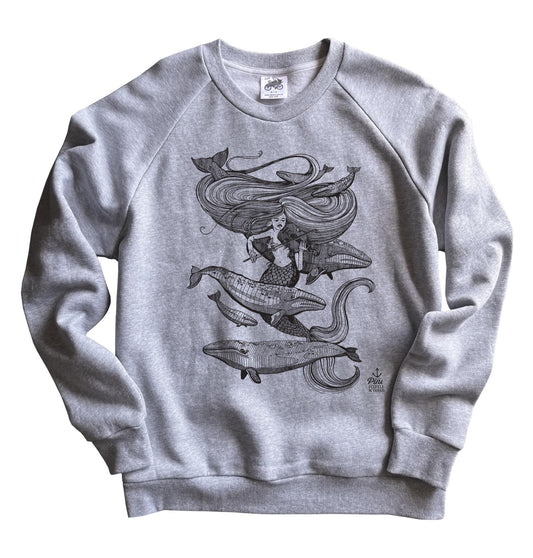 Mermaid Fiddling in Black Ink Organic Cotton Unisex Sweatshirt