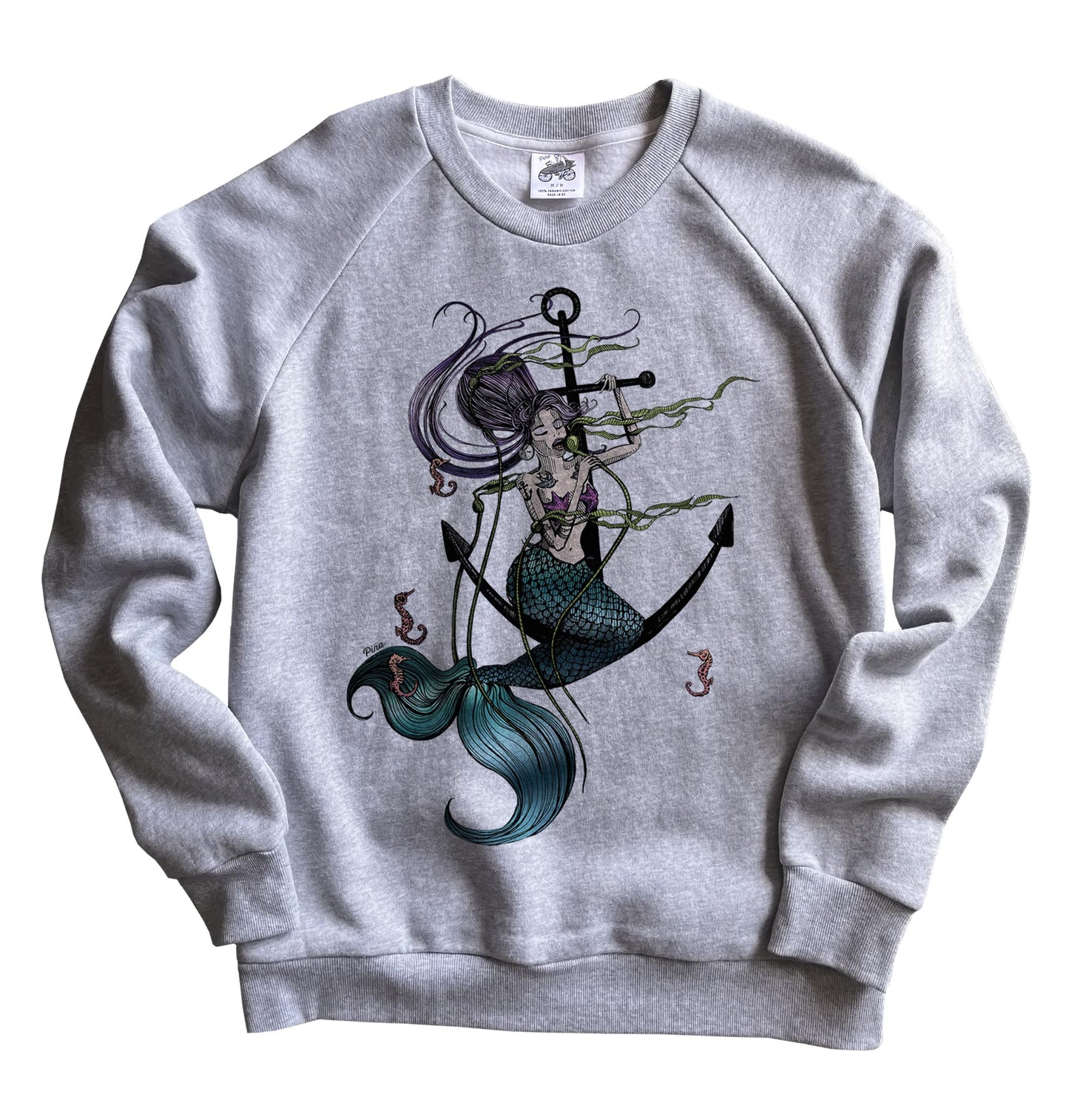 Mermaid Singing in Full Colour Organic Cotton Unisex Sweatshirt