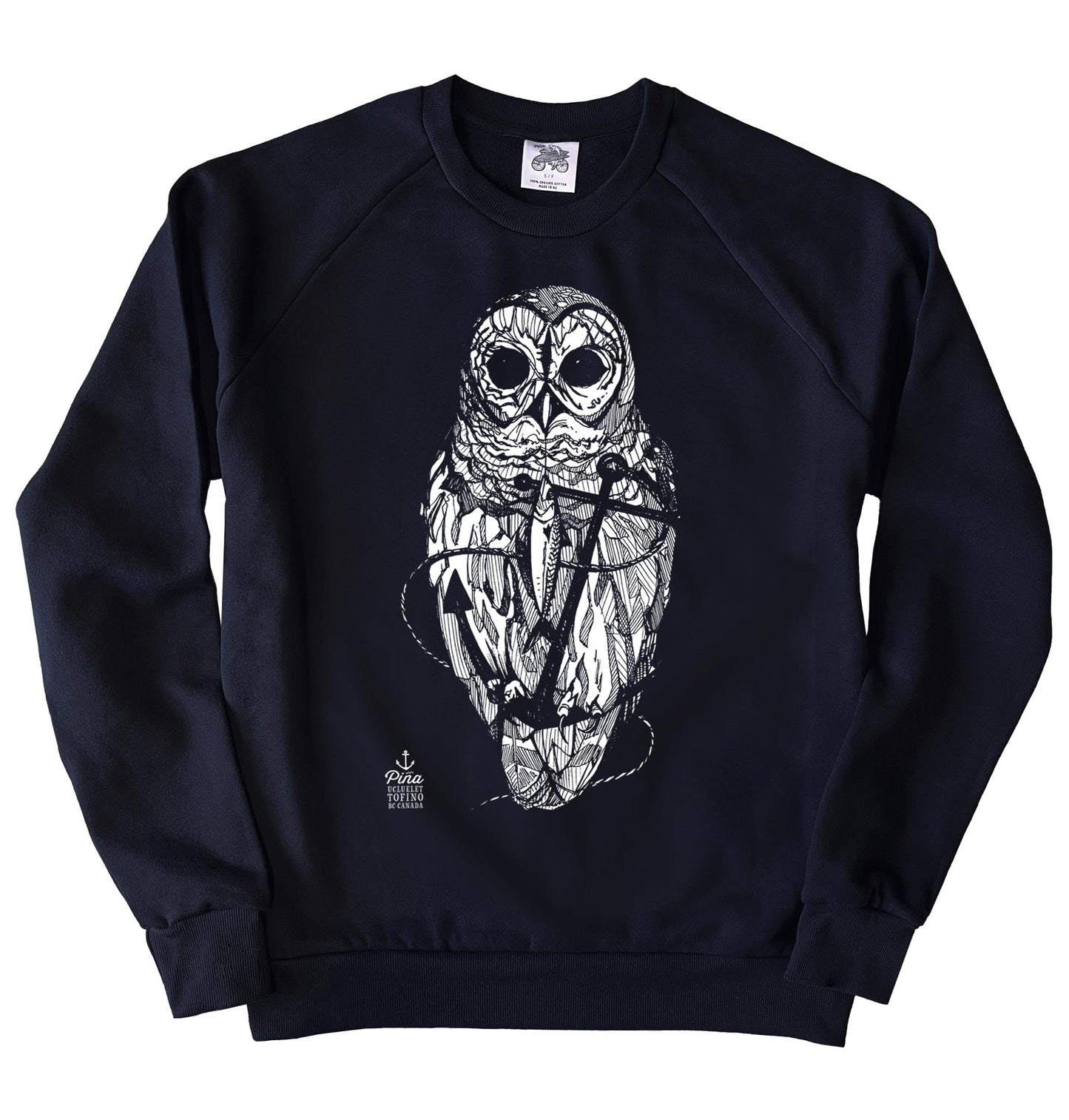 Owl and Anchor In White Ink Organic Cotton Unisex Sweatshirt