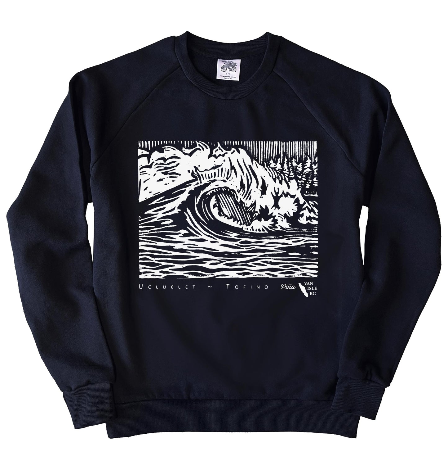 PNW Wave in White Ink Organic Cotton Unisex Sweatshirt