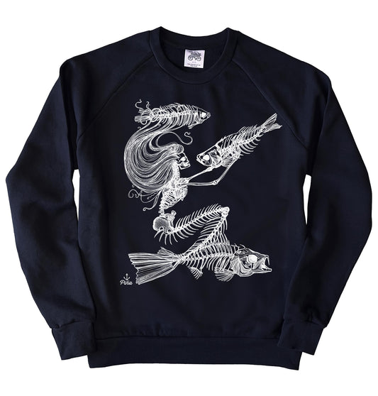 Skeleton Mermaid in White Ink Organic Cotton Unisex Sweatshirt