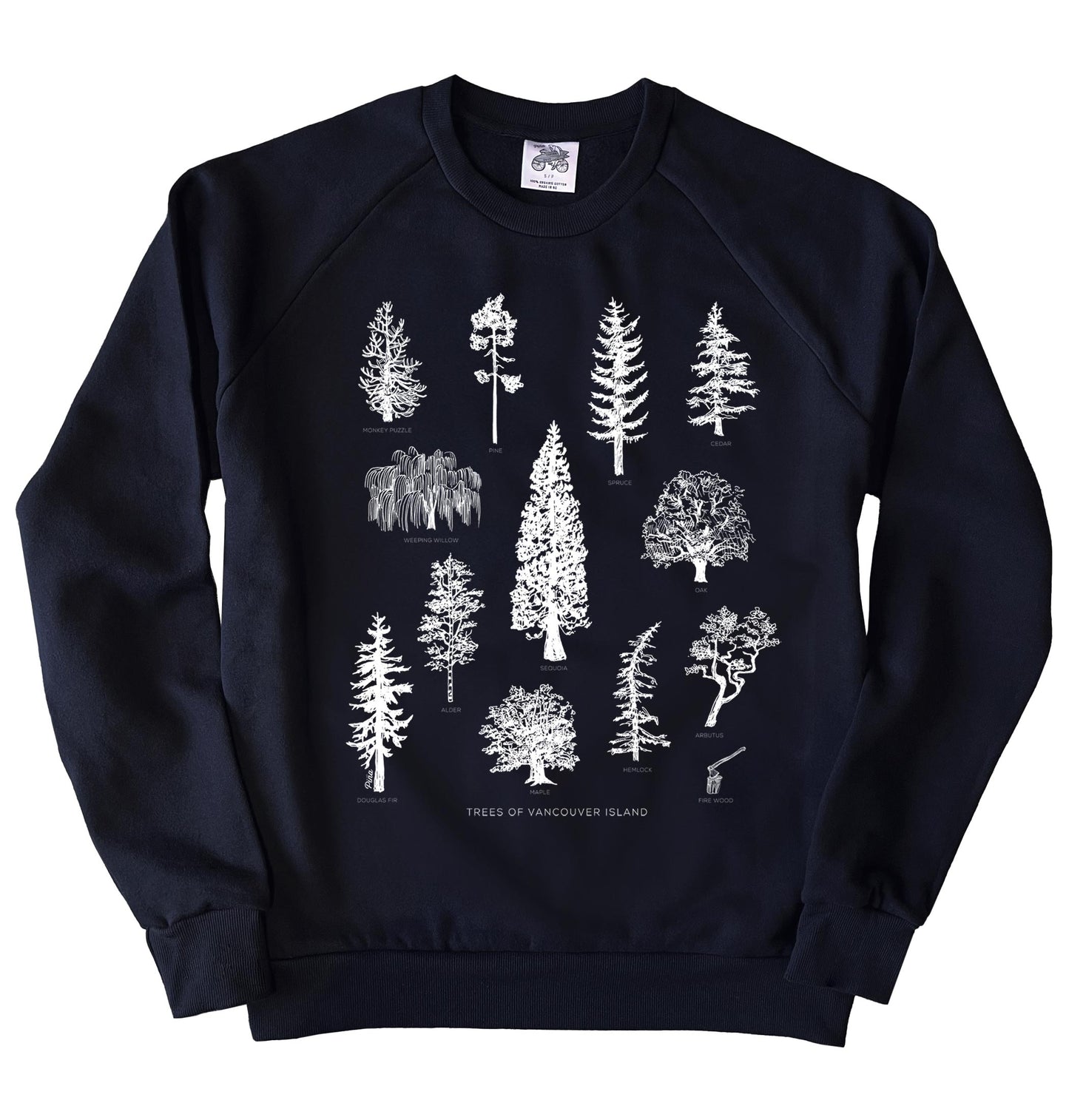 Tree Species in White Ink Organic Cotton Unisex Sweatshirt