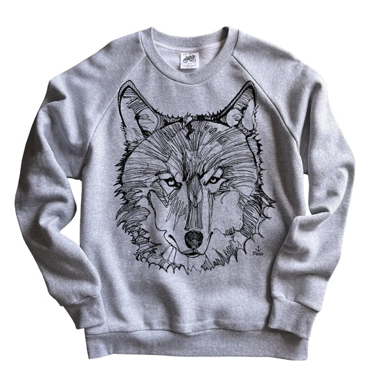 Wolf Face in Black Ink Organic Cotton Unisex Sweatshirt